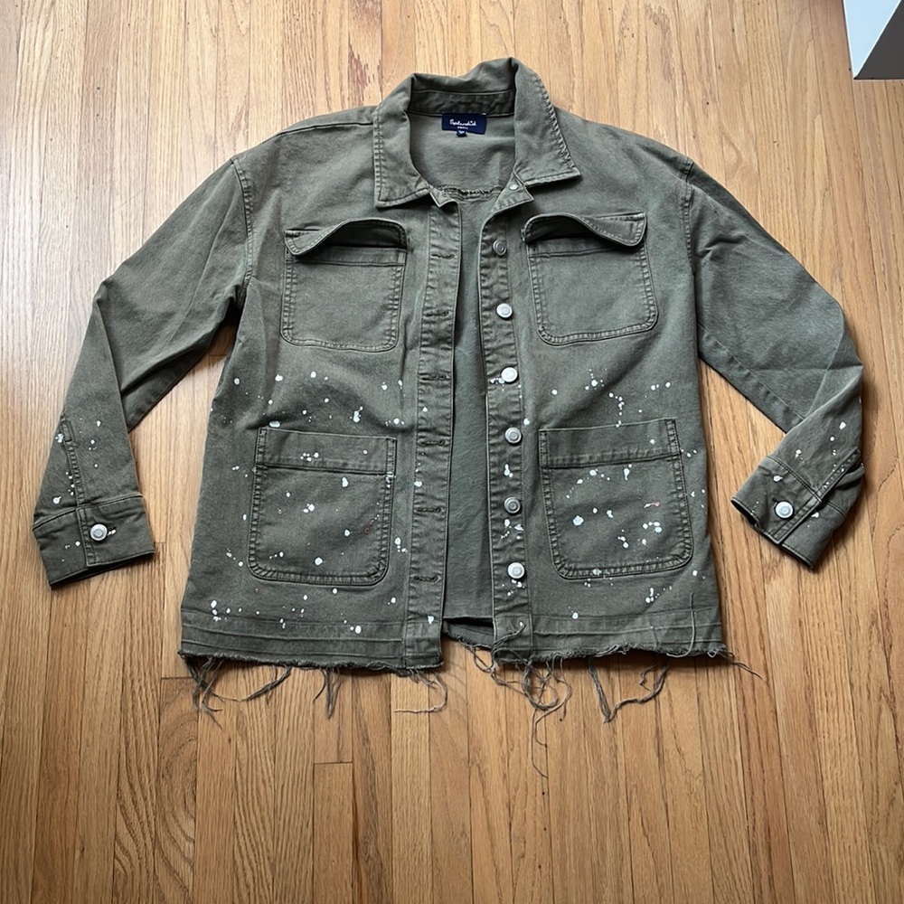 Splendid army green paint splatter cargo jacket
